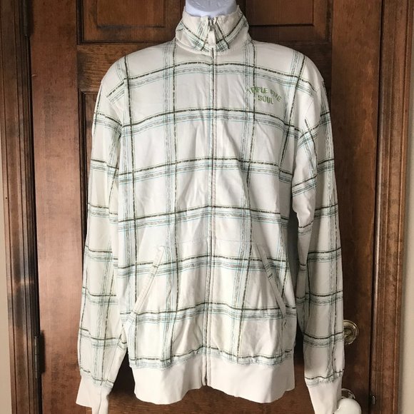 Triple Five Soul Natural White w/Gray & Teal Windowpane Plaid Zip-Up Jacket XL - Picture 1 of 13
